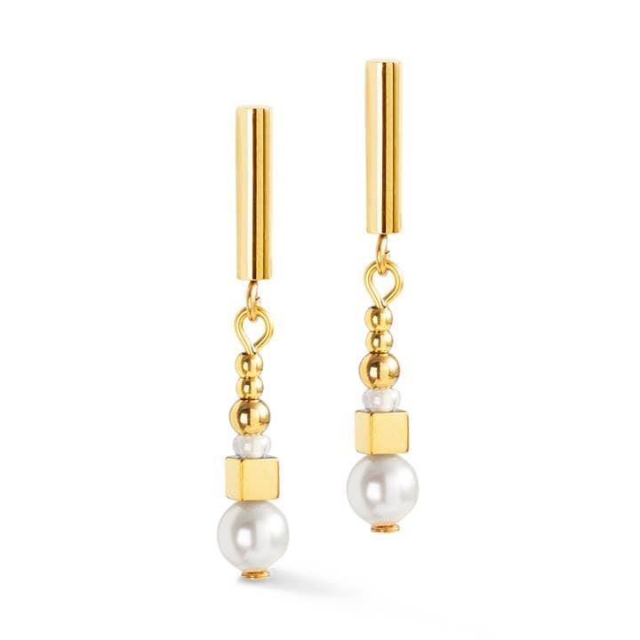 Shimmering Princess Pearls Gold-White Earrings