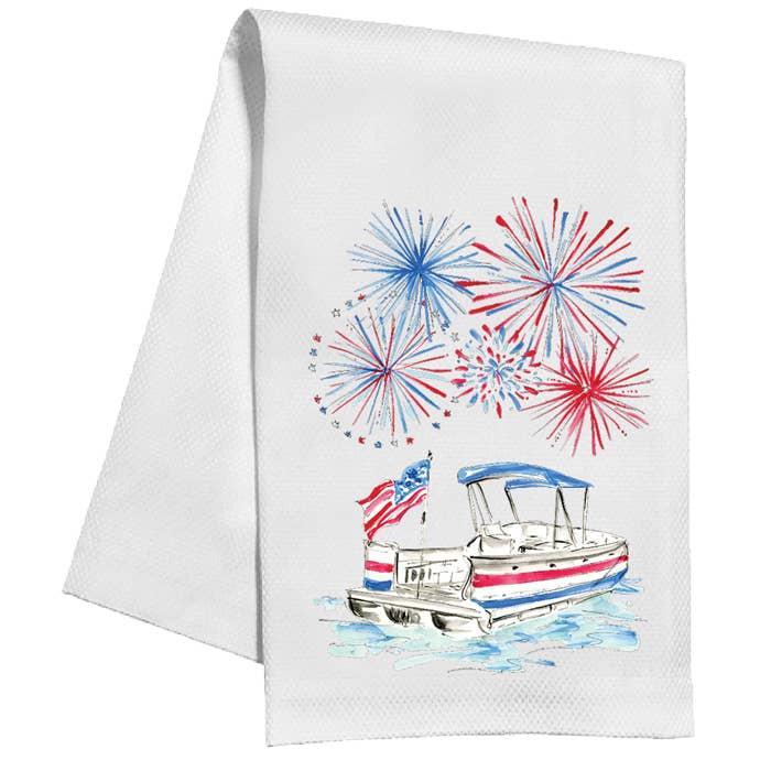 Party Boat Under the Fireworks Tea Towel