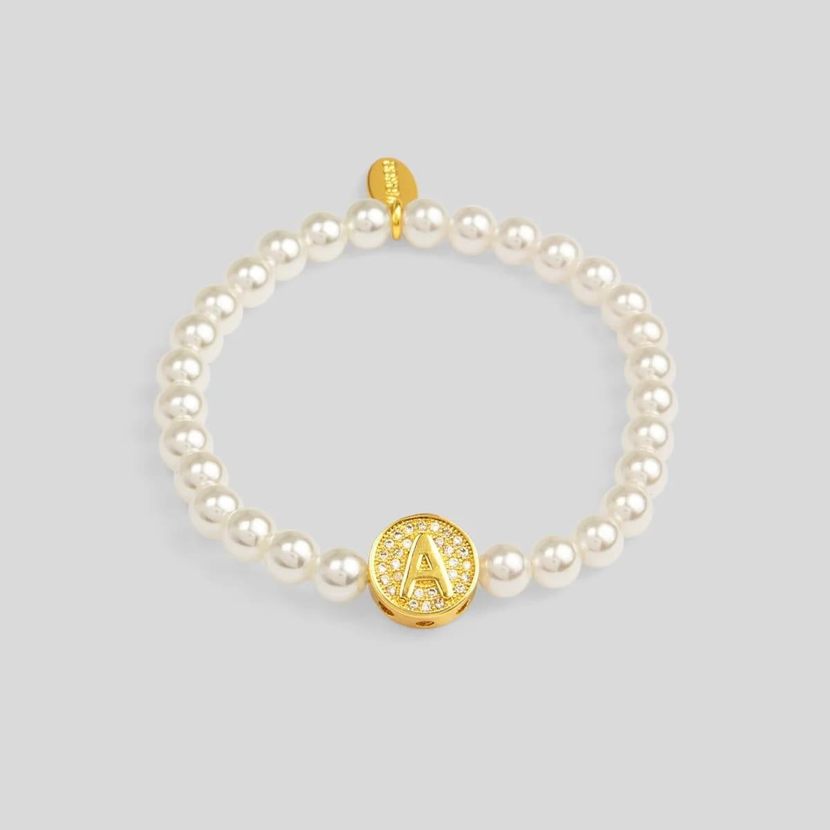 Pearl Initial Charm Stretch Bracelet