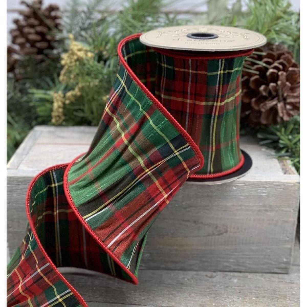 Tartan Red and Kelly Green Faux Dupion Ribbon