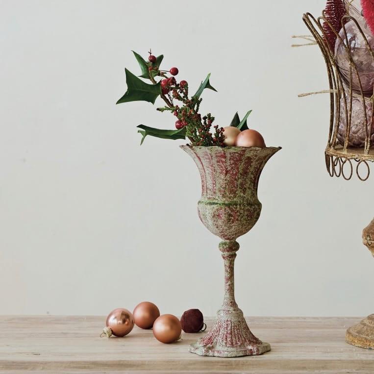 Red Distressed Metal Urn