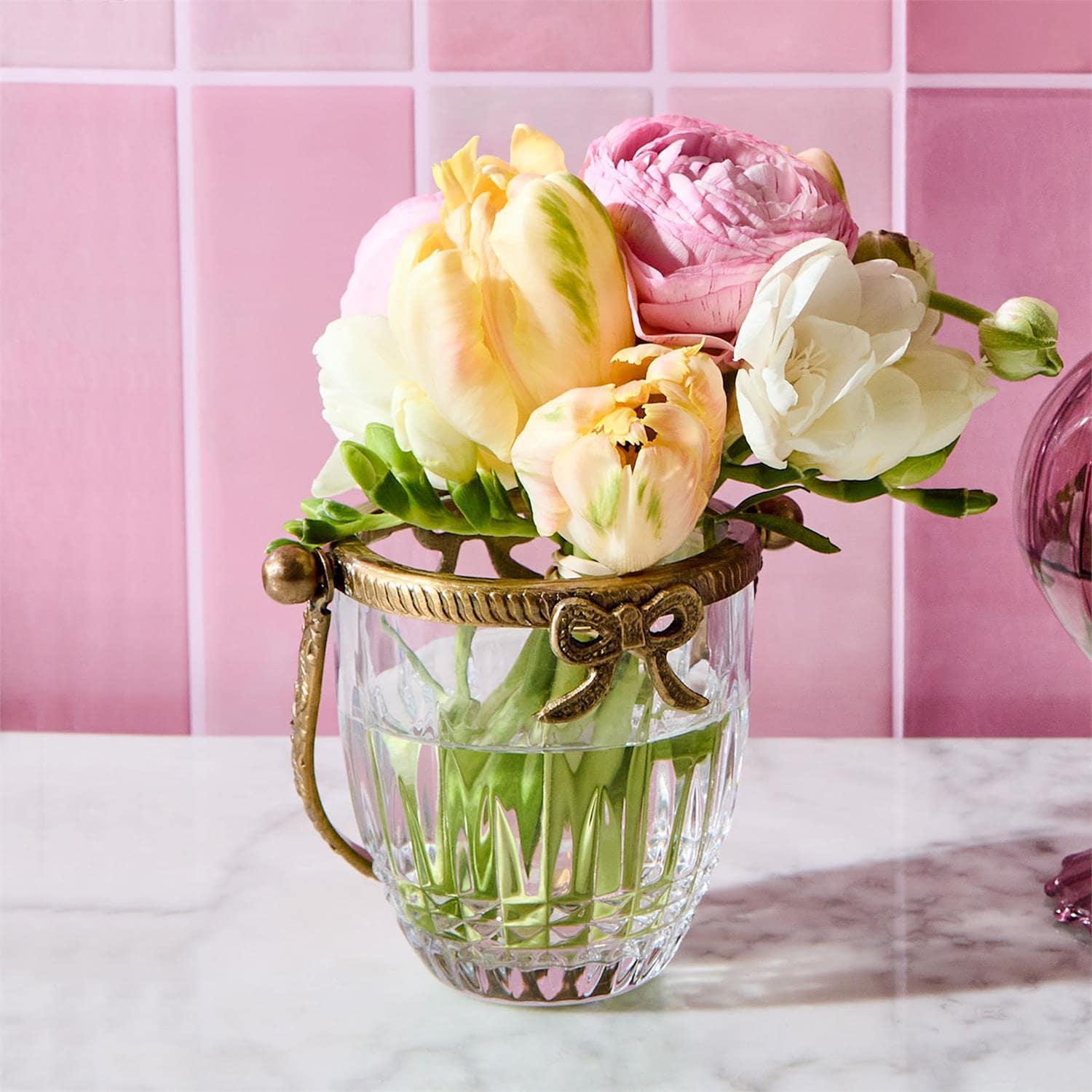 Glass Basket with Bow Accent