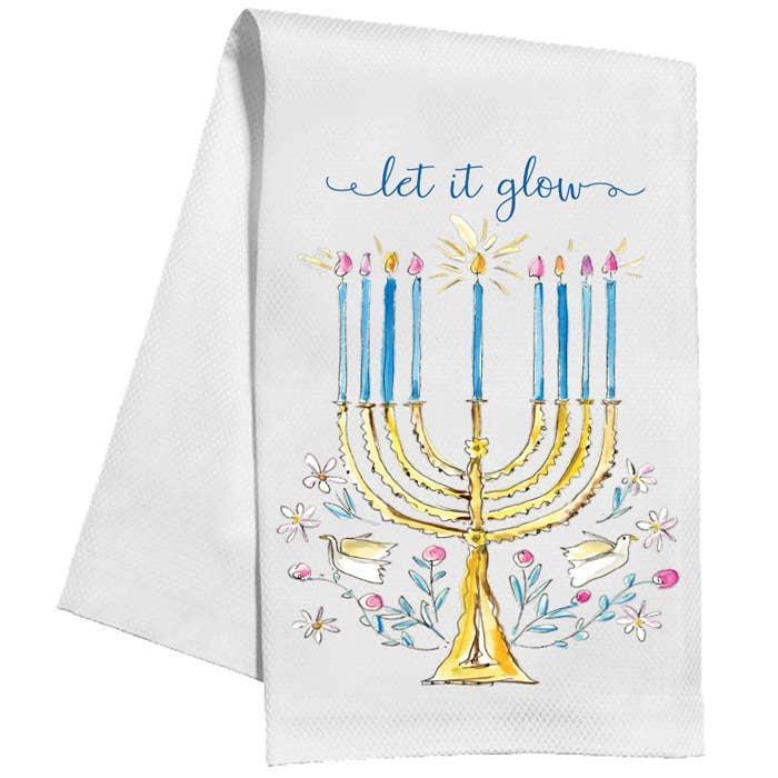 Gold Menorah with Candles Tea Towel