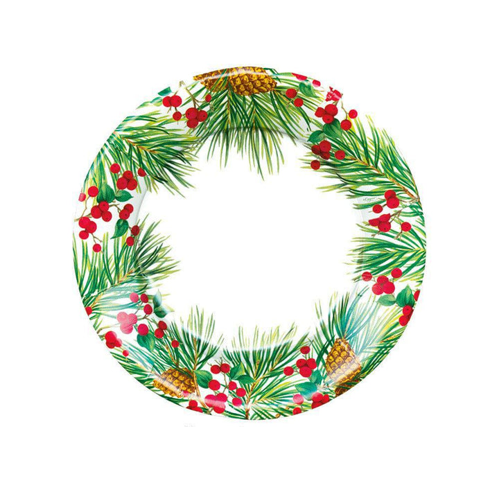 Evergreen And Berries White Paper Salad & Dessert Plates