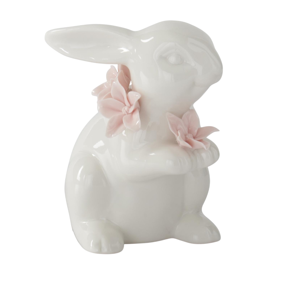 White Bunny with Pink Flowers