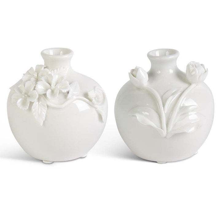 White Ceramic Bud Vase with Raised Flowers