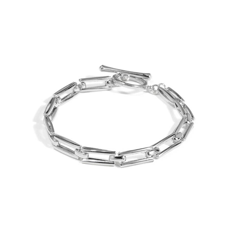 Rectangle Silver Chain Toggle Bracelet