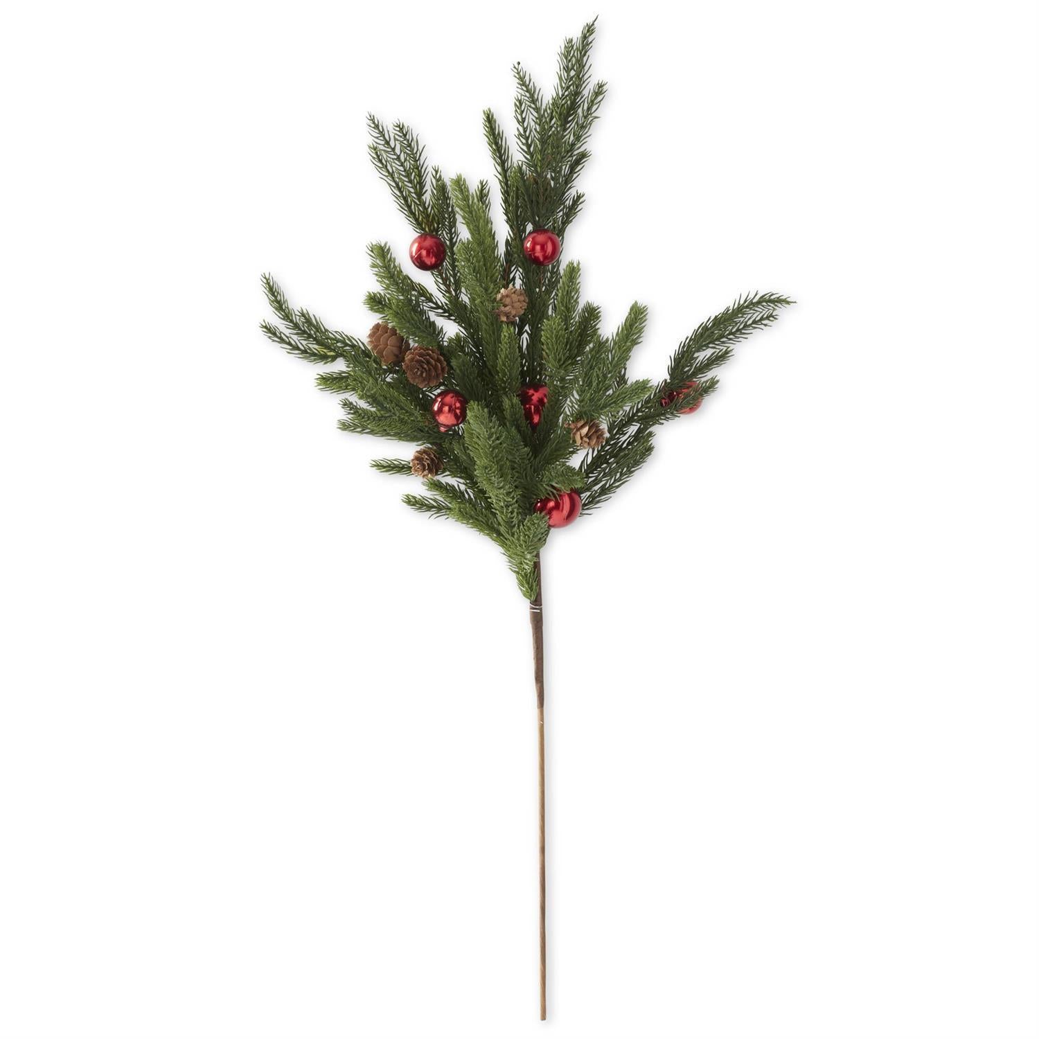 Real Touch Pine Stem with Ornaments & Mini Pinecones