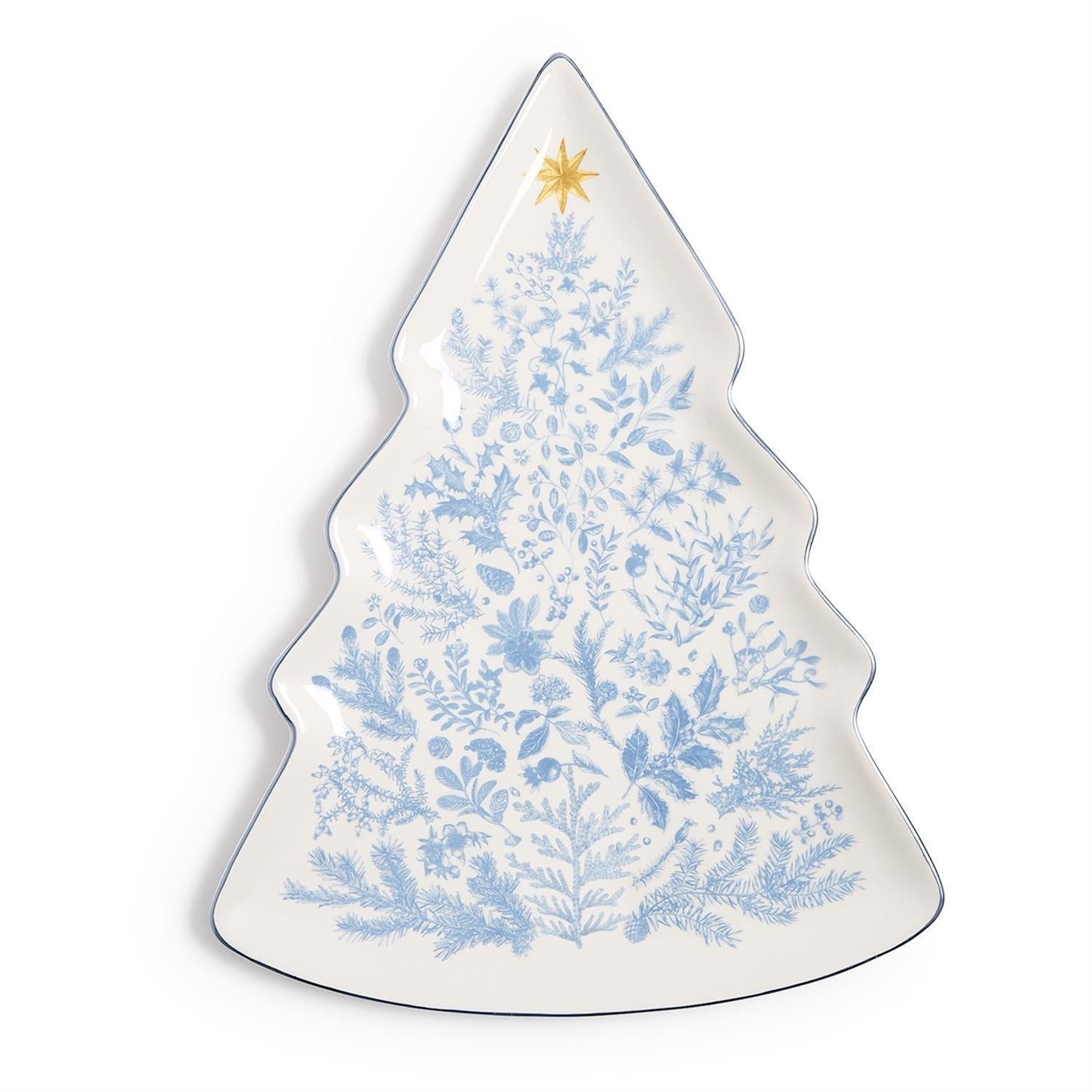 Christmas Tree Shape Plate with Blue Rim