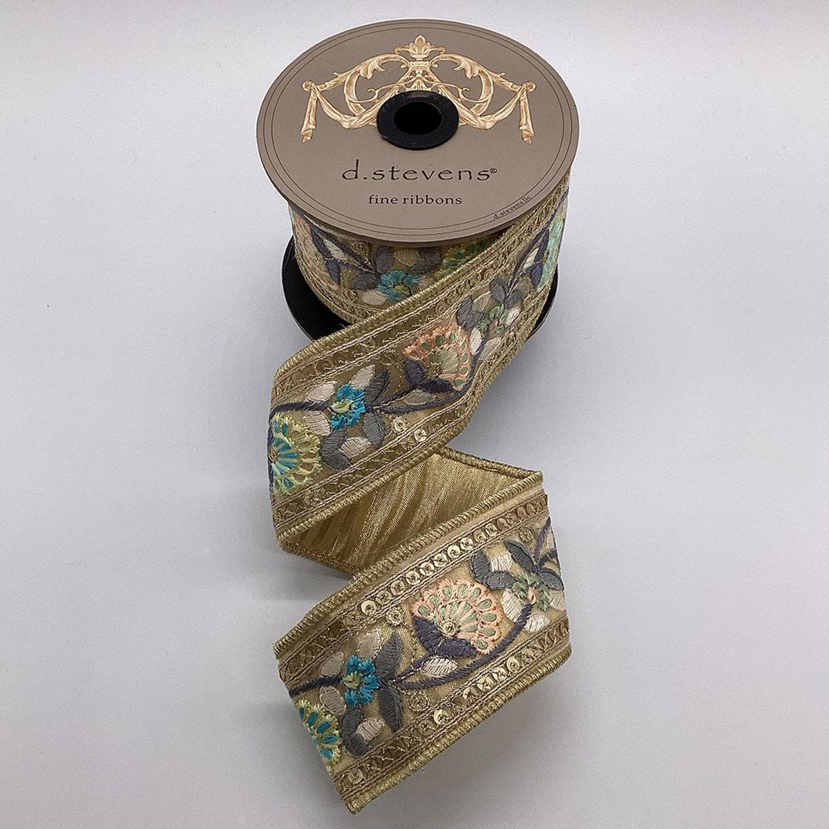 Gold, Black, & Grey Metallic Floral Embroidery Ribbon