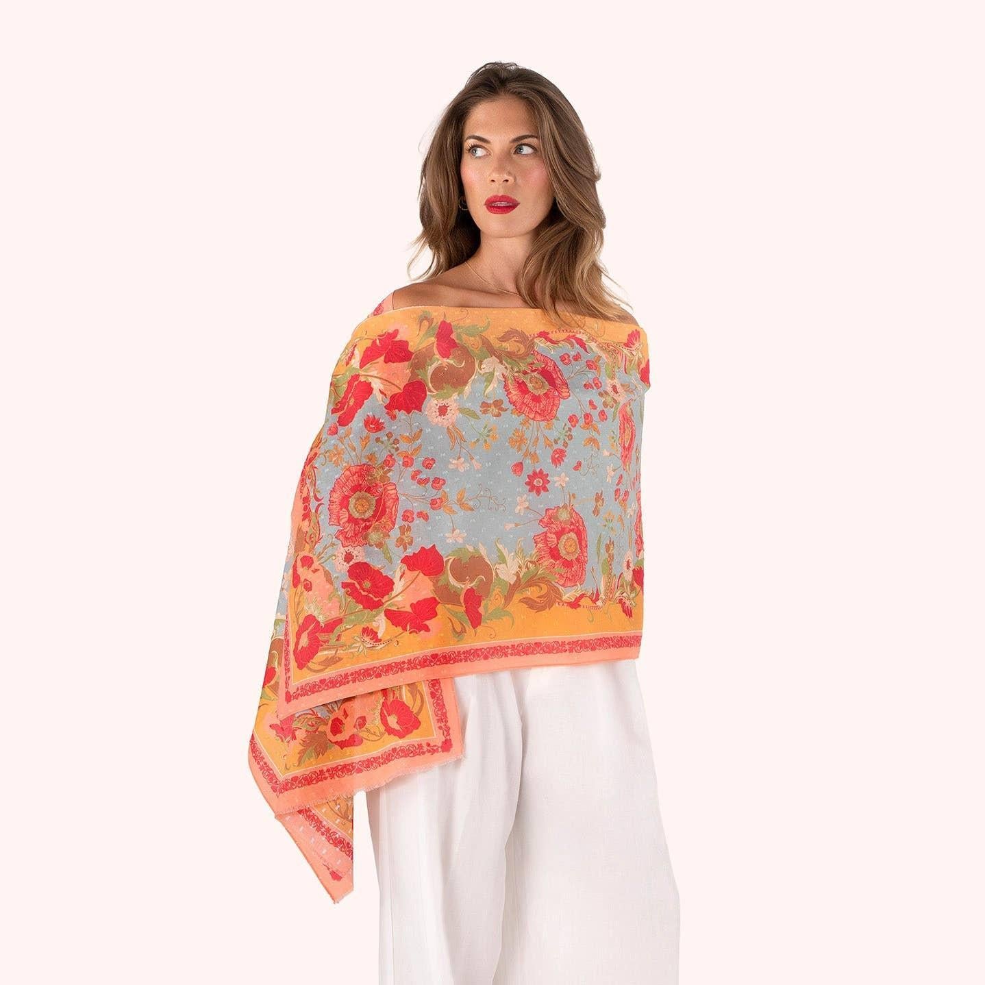 Paisley Poppies Cotton Scarf