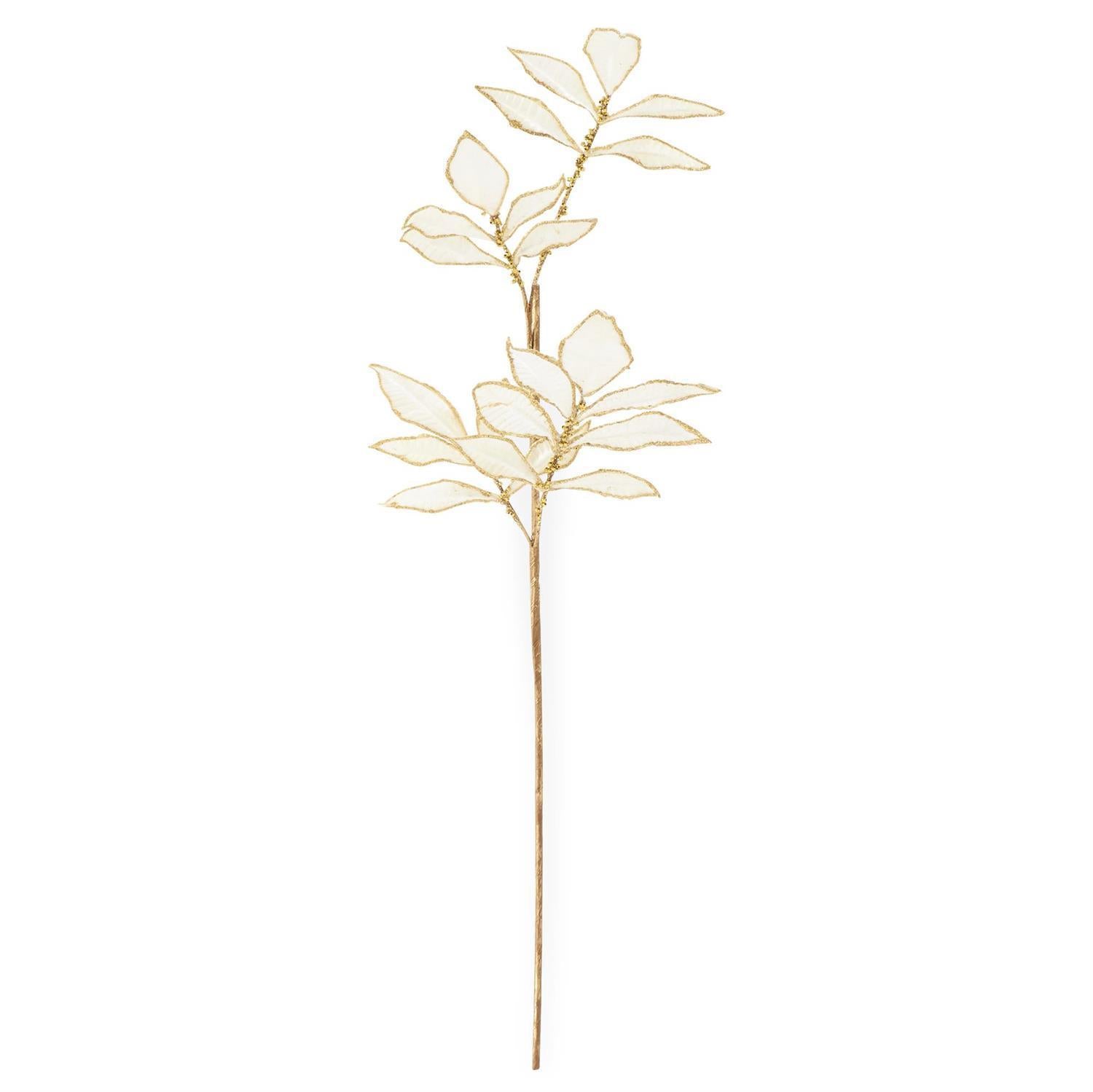 Gold Trimmed White Velvet Leaf Stem