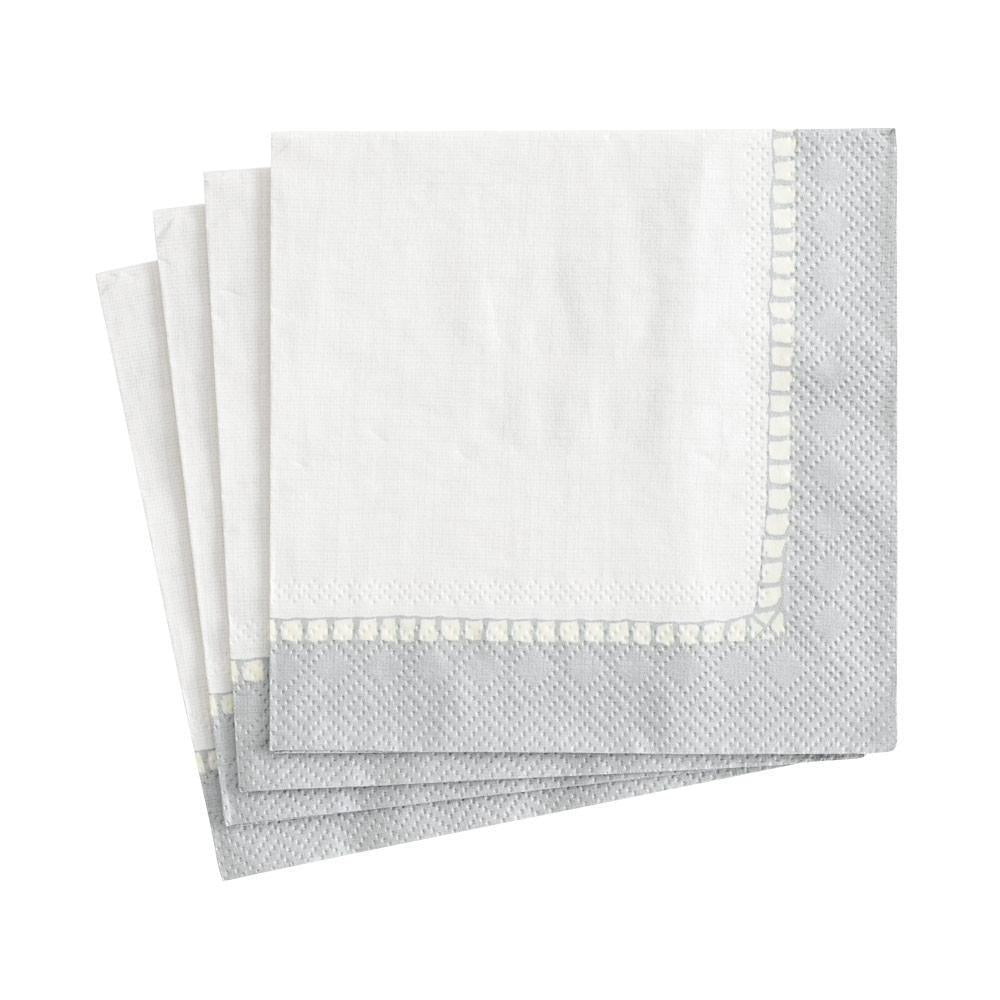 Silver Linen Border Cocktail Napkins