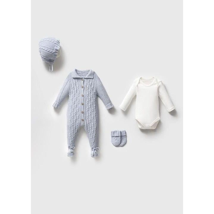 Blue Cable Knit Footed Romper Set