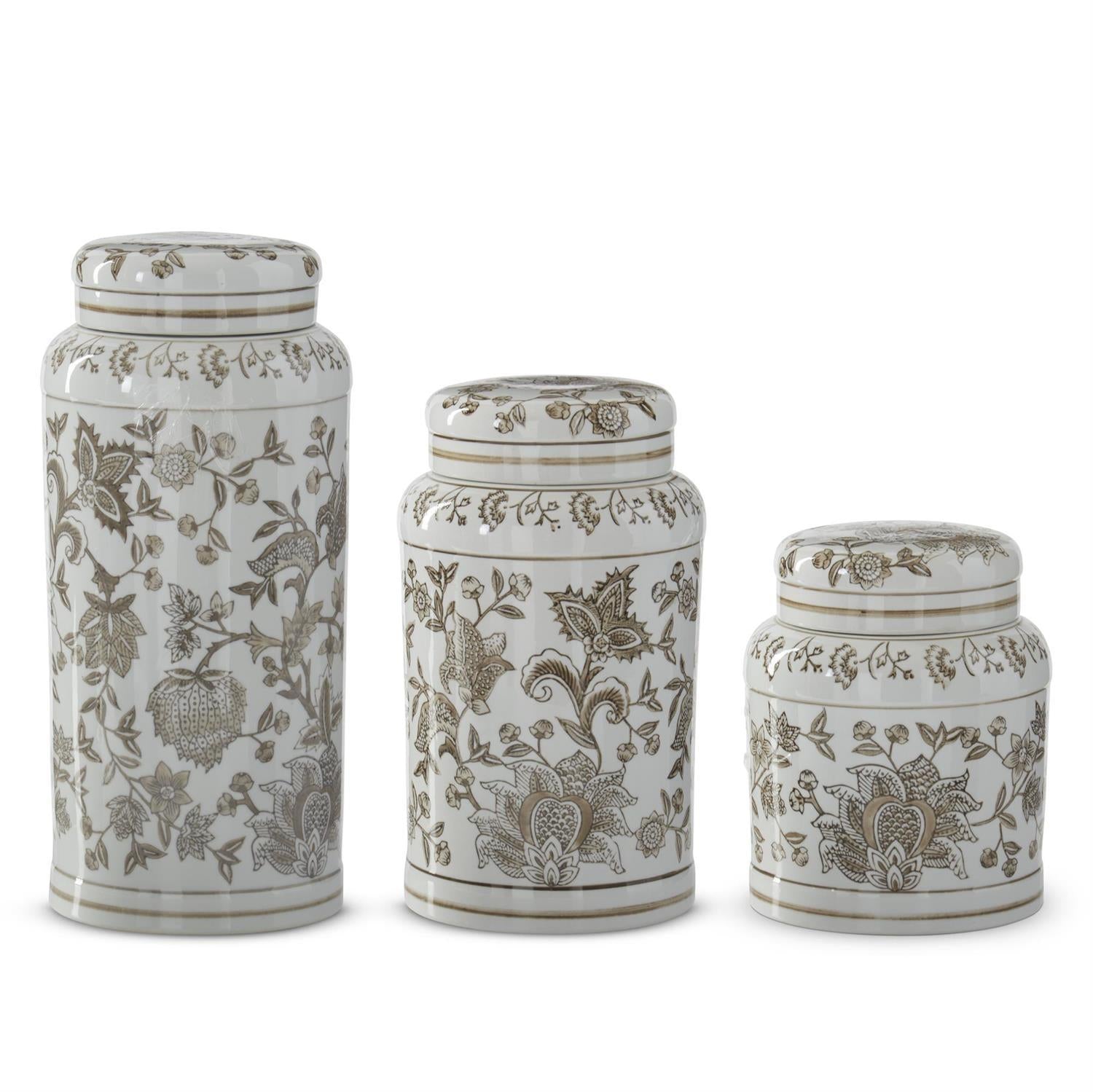 Taupe & White Chinoiserie Lidded Jar