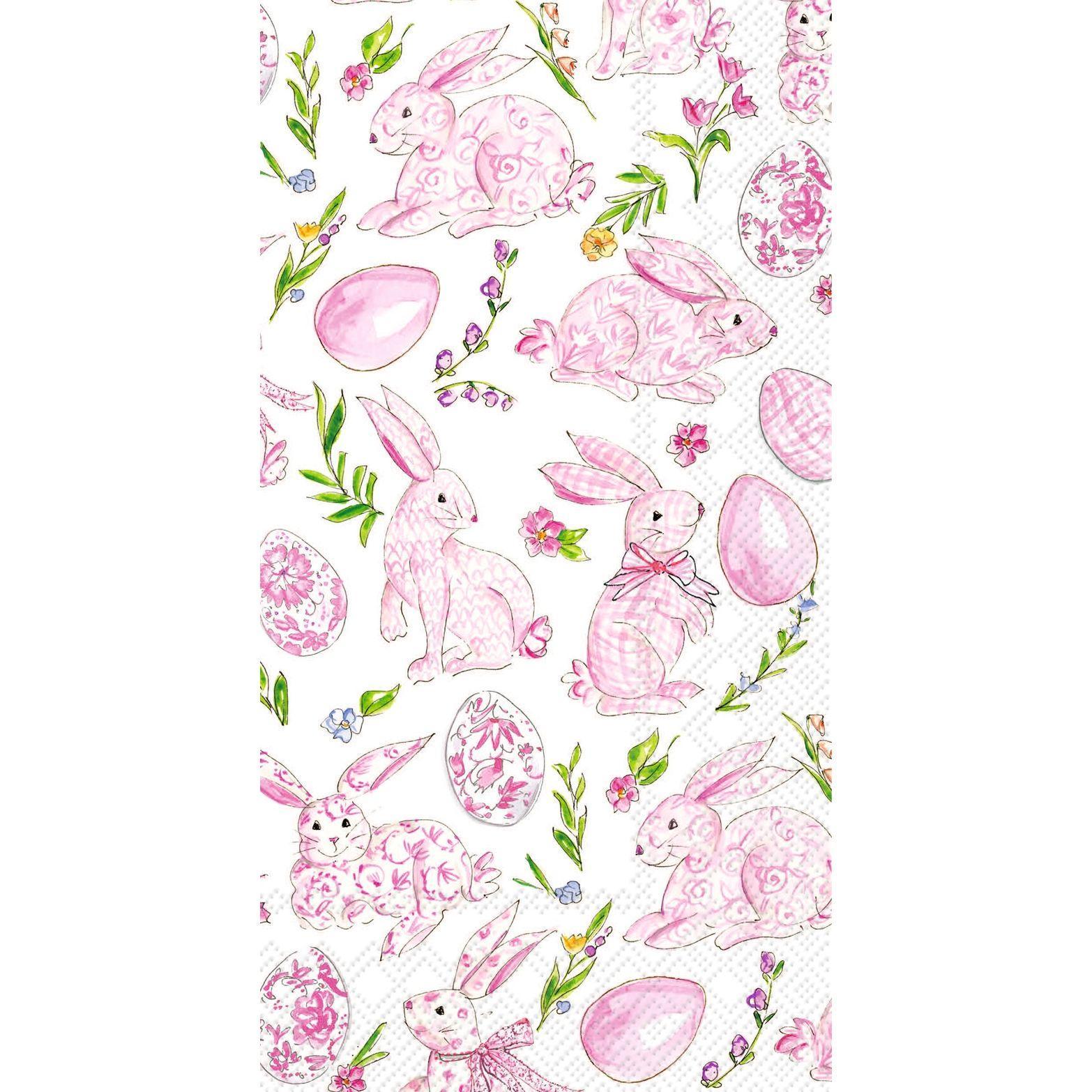Pink Bunny Floral Paper Guest Towel Napkins