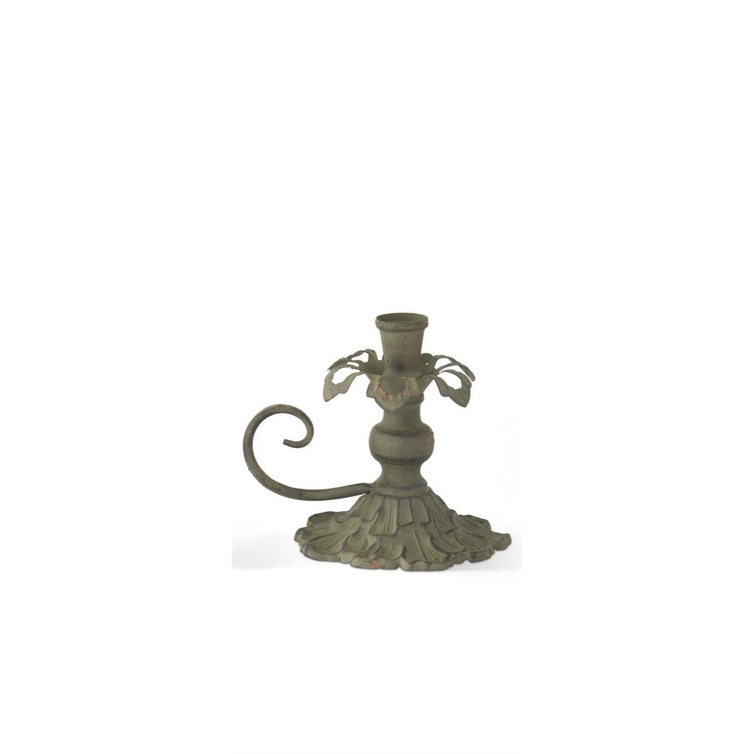 Weathered Green Metal Taper Candleholders