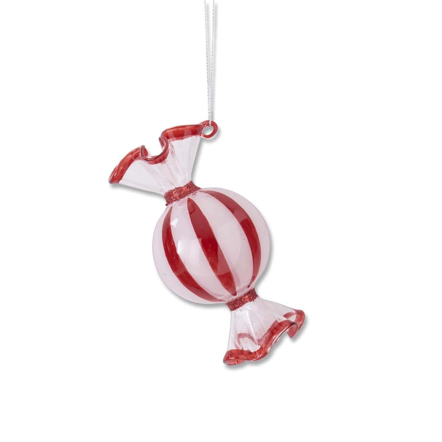 Red & White Glass Candy Ornament