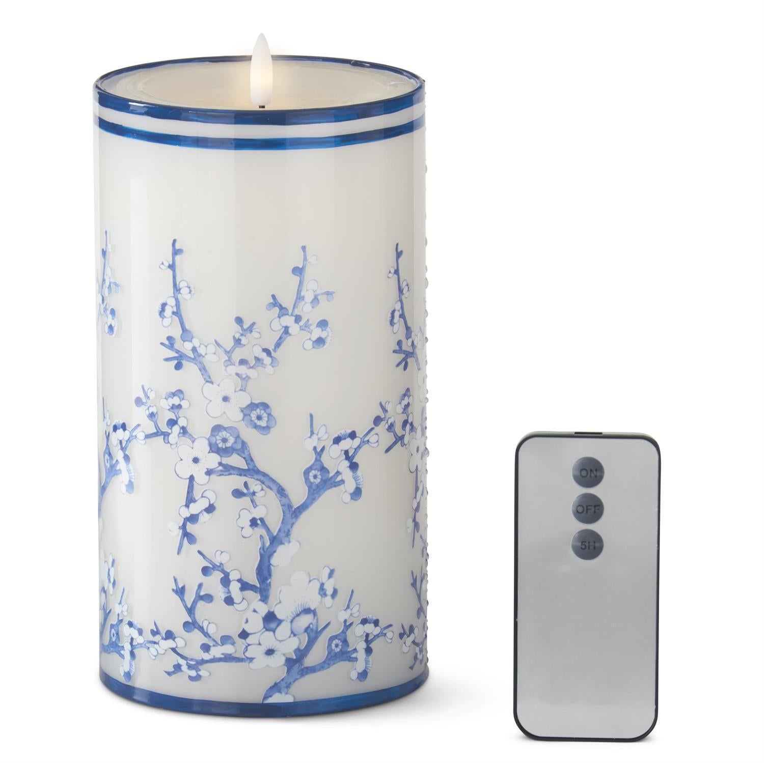 Blue & White Chinoise Glass Flameless Candle