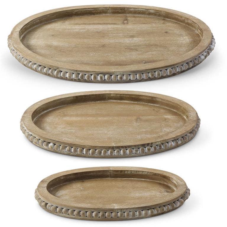 Bead Trimmed Wooden Oval Tray