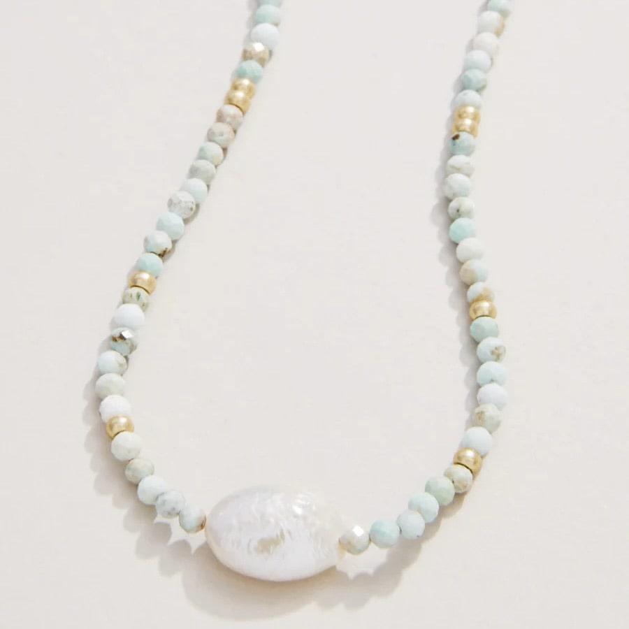 Harmony Light Turquoise & Pearl Beaded Necklace