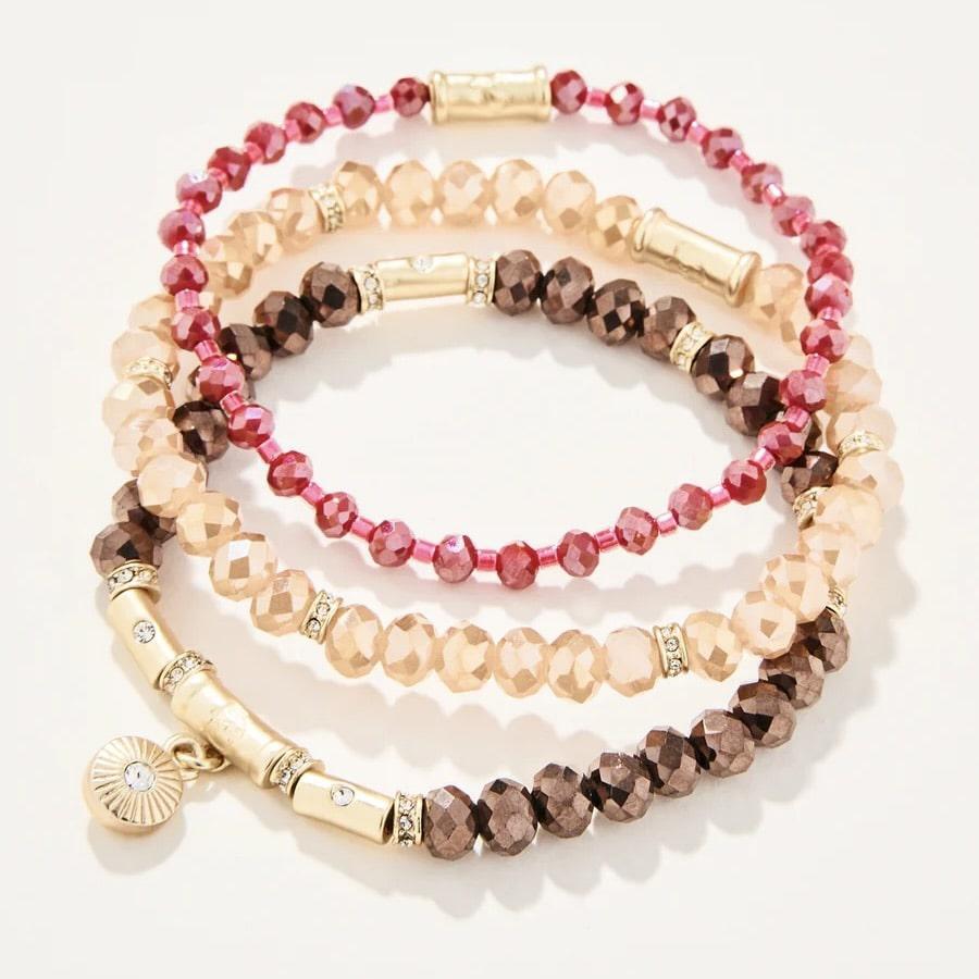 Pink & Brown Sparkle Stretch Bracelet Set