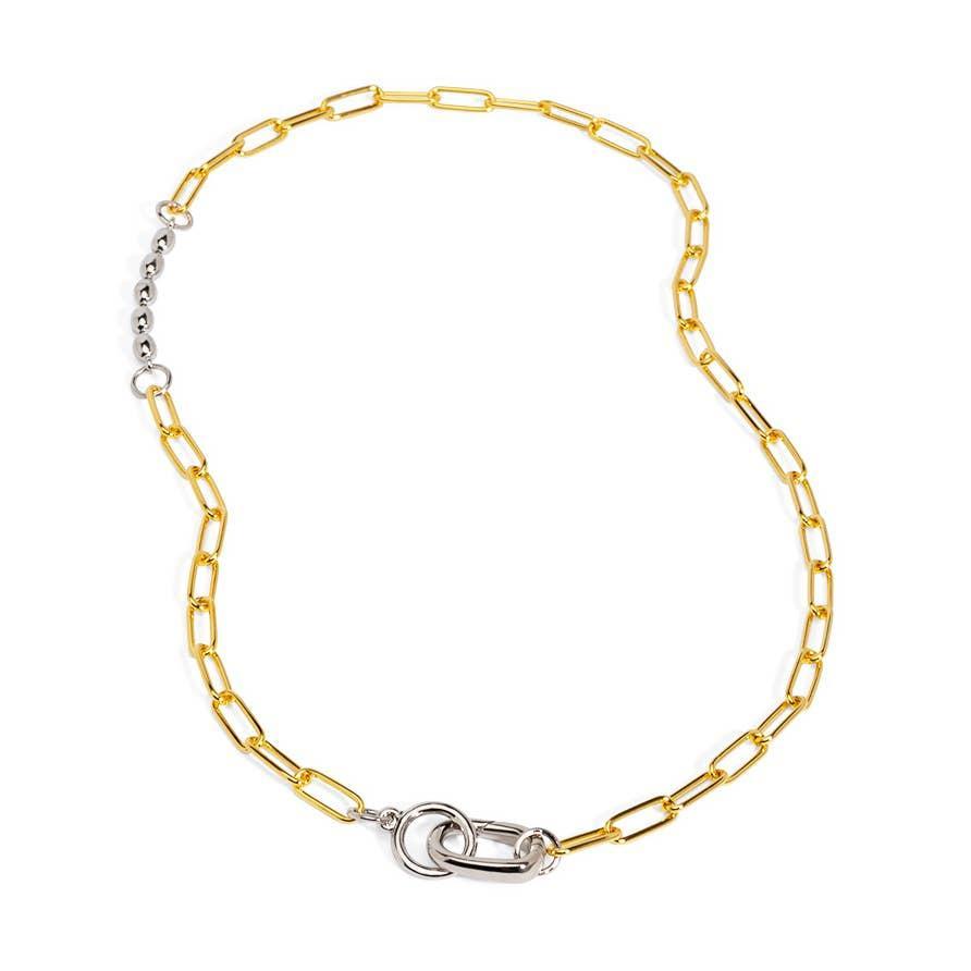 Two Tone Beaded & Link Collar Necklace