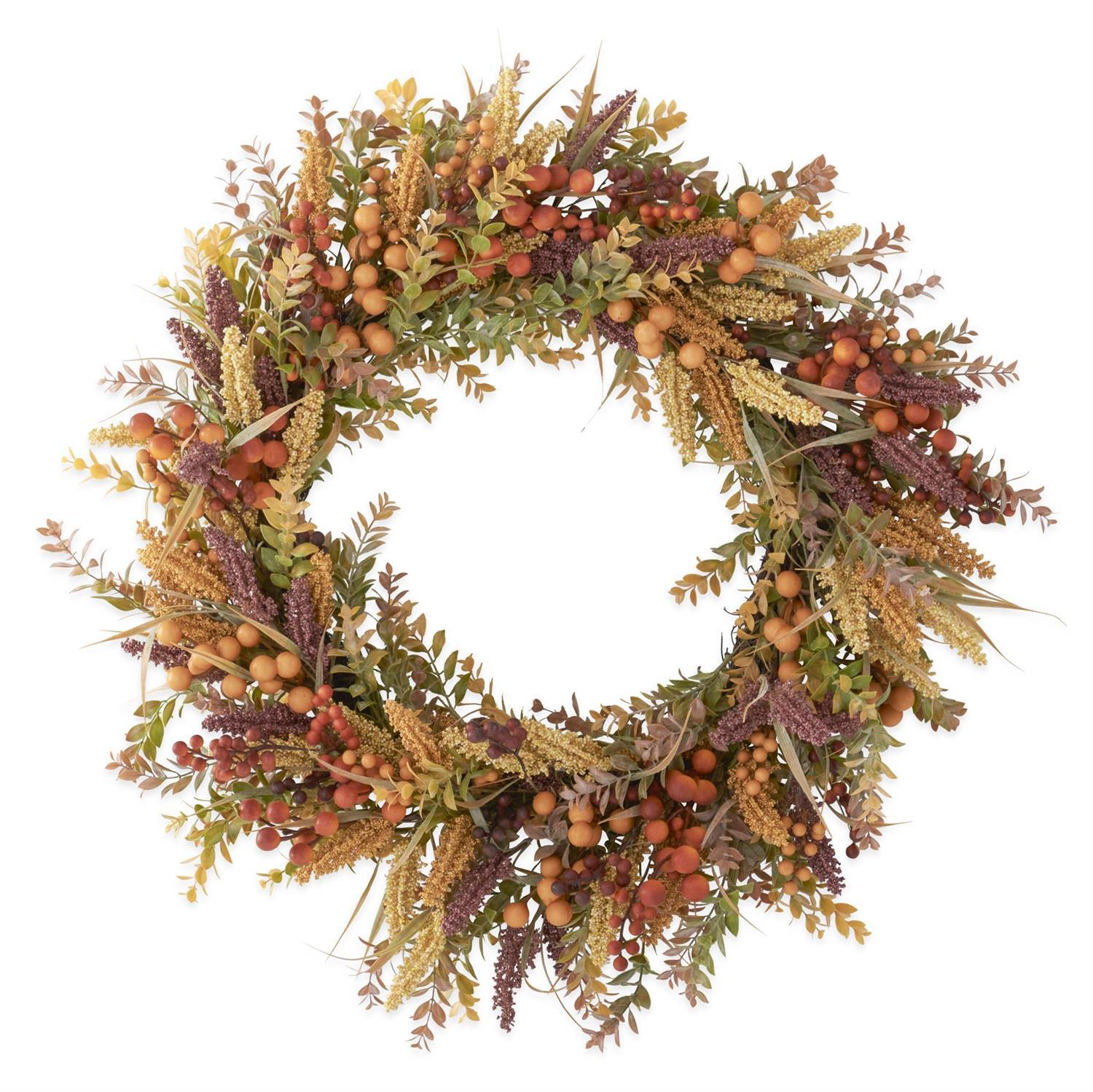 Burgundy & Cream Seed Berry Fall Foliage Wreath