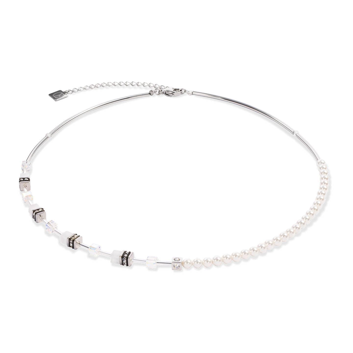 Geocube® Mini Fusion Pearls Silver-White Necklace