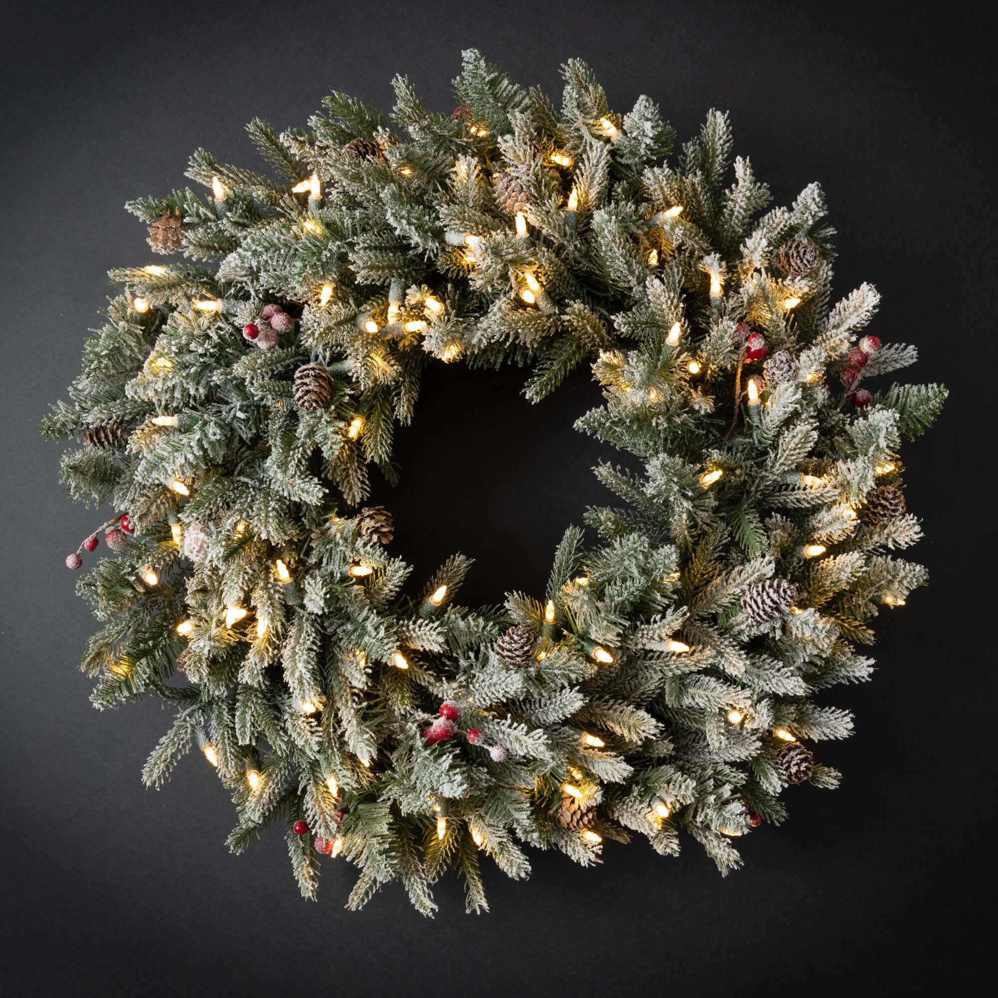 Pre-lit Frosted Pine Wreath