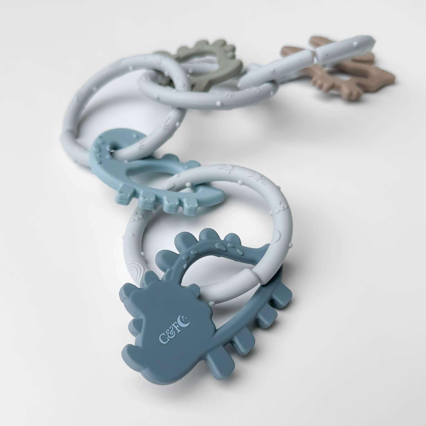 Blue Dino Silicone Teether Rings