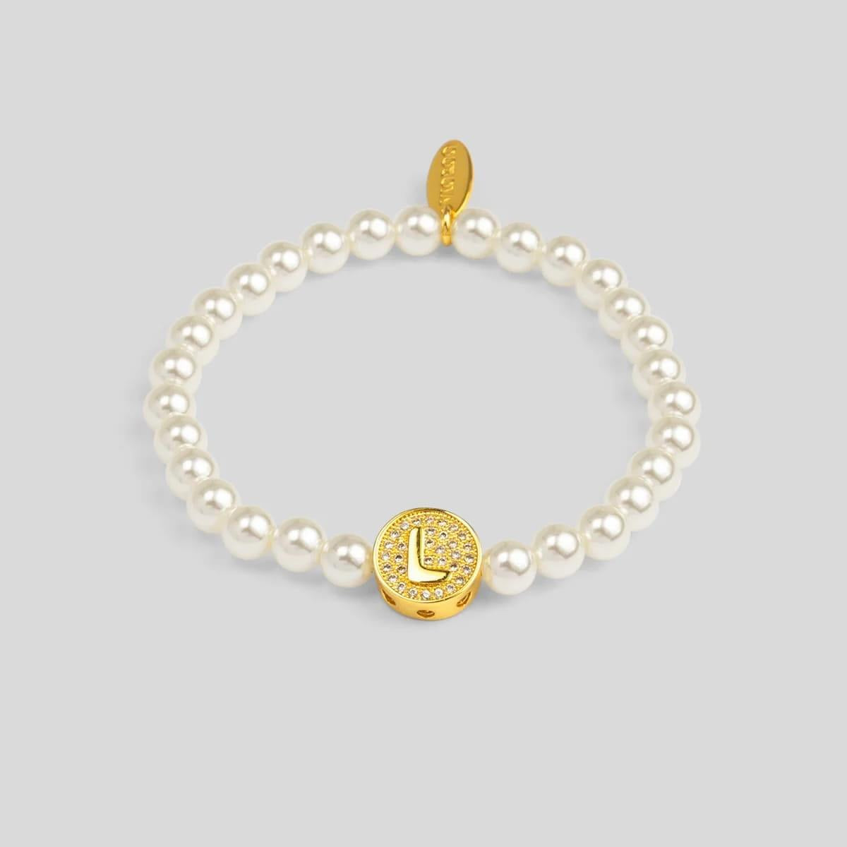 Pearl Initial Charm Stretch Bracelet