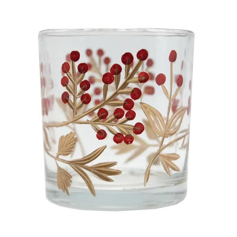 Etched Glass Berry Tealight/Votive Holder