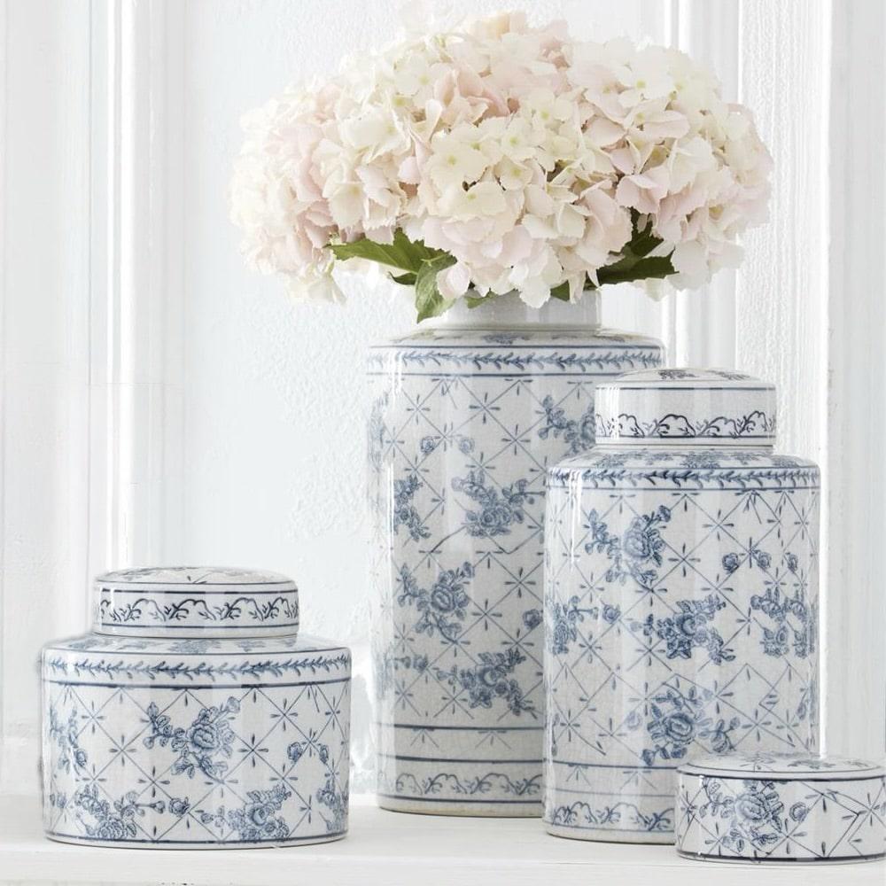 Blue & White Floral Ceramic Ginger Jar