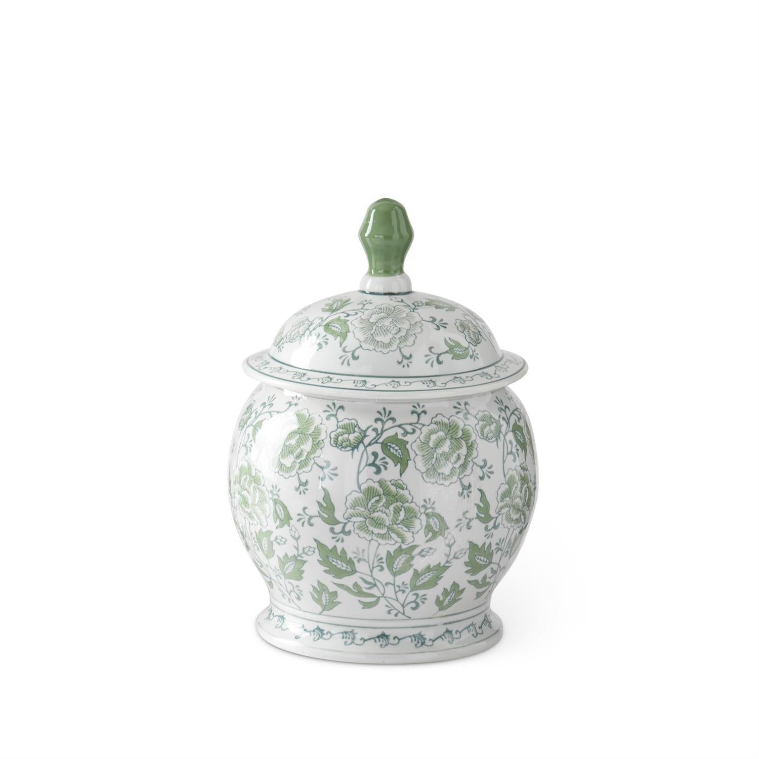 Green & White Floral Ginger Jar