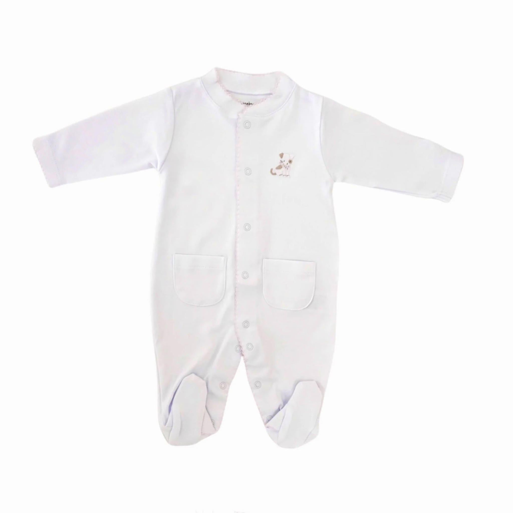 White & Pink Pima Puppy Footie