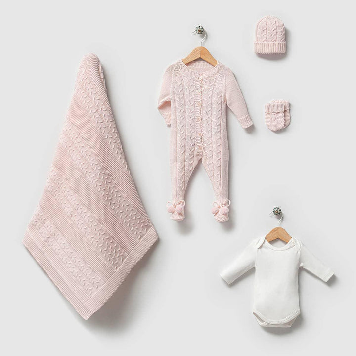 Newborn Elegant Cotton Pompom Knit Set