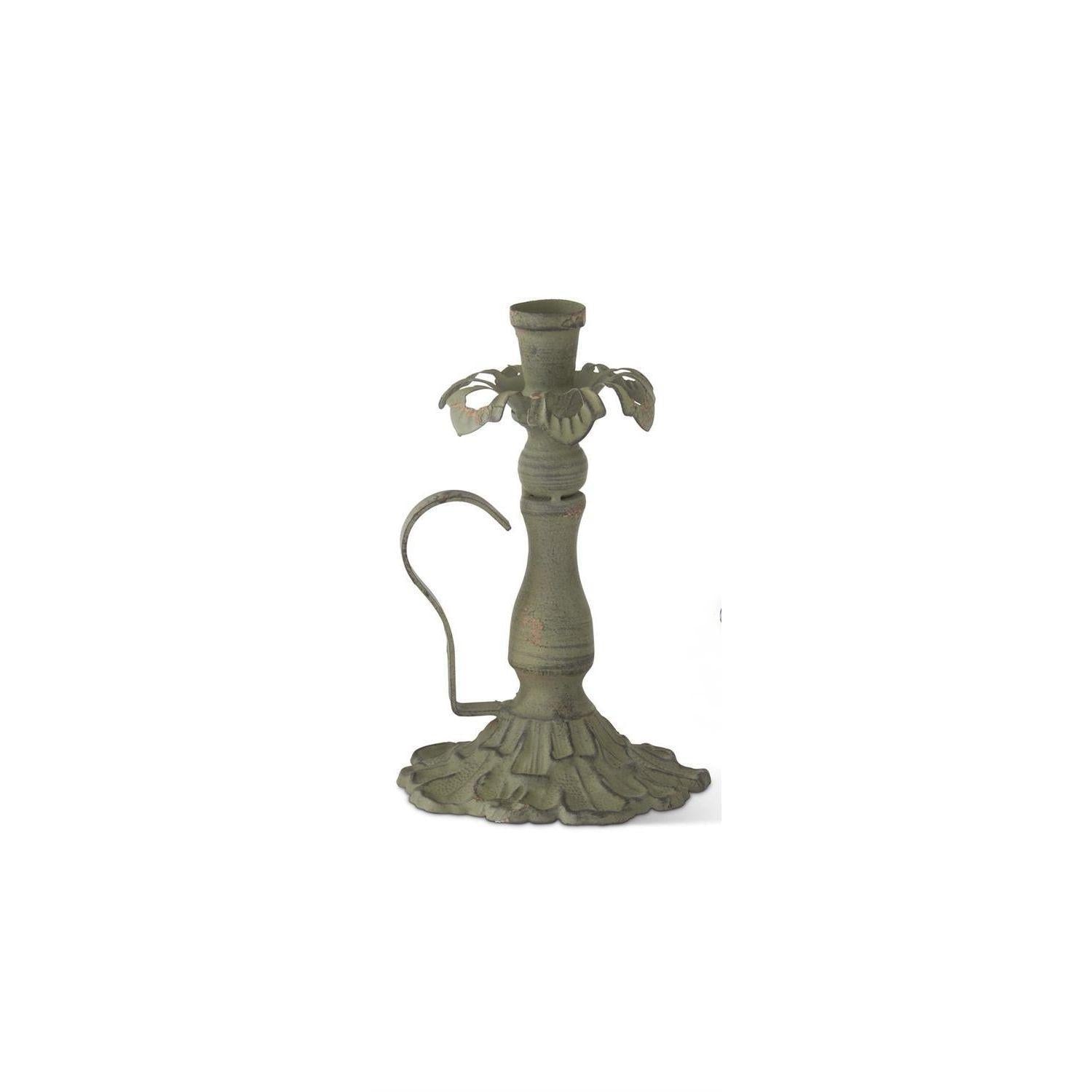 Weathered Green Metal Taper Candleholders