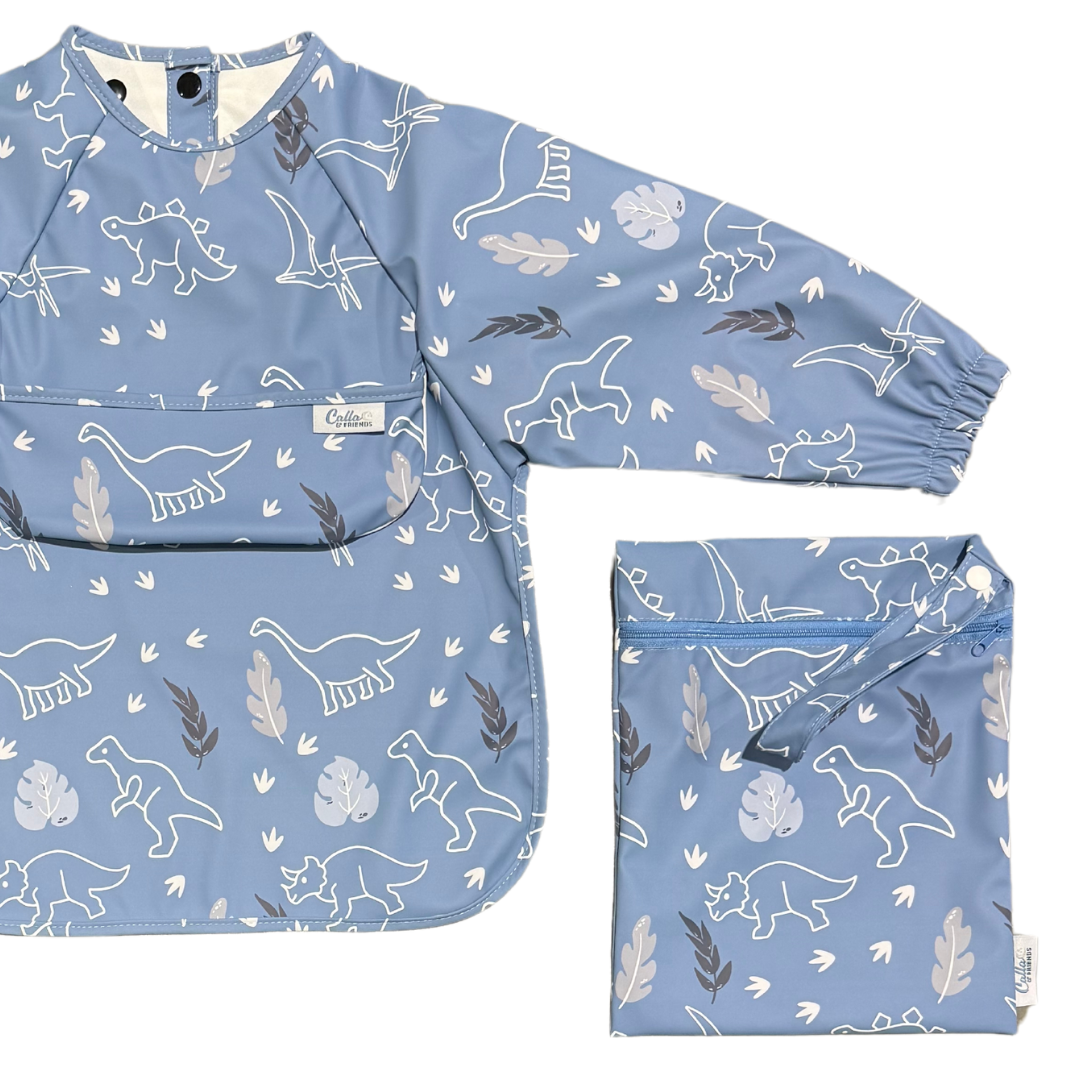 Blue Dino Long Sleeve Bib
