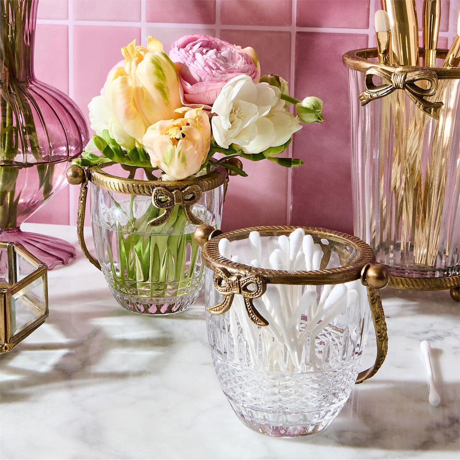 Glass Basket with Bow Accent