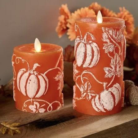 Orange Embossed Wax  Flameless Pillar Candle