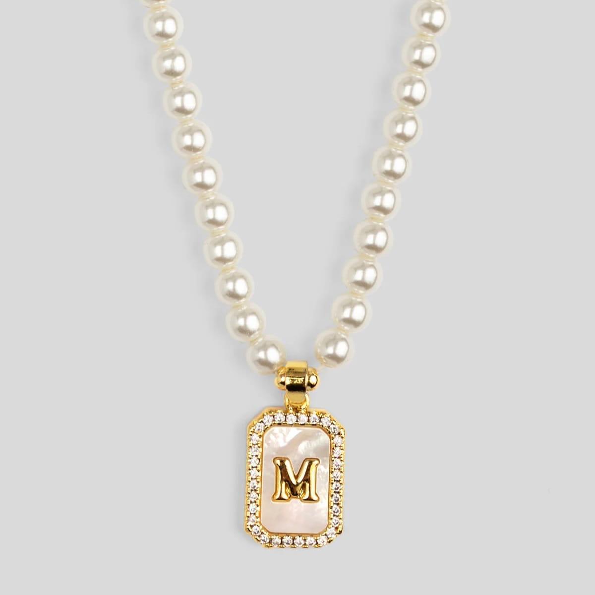 Pearl Initial Pendant Short Necklace