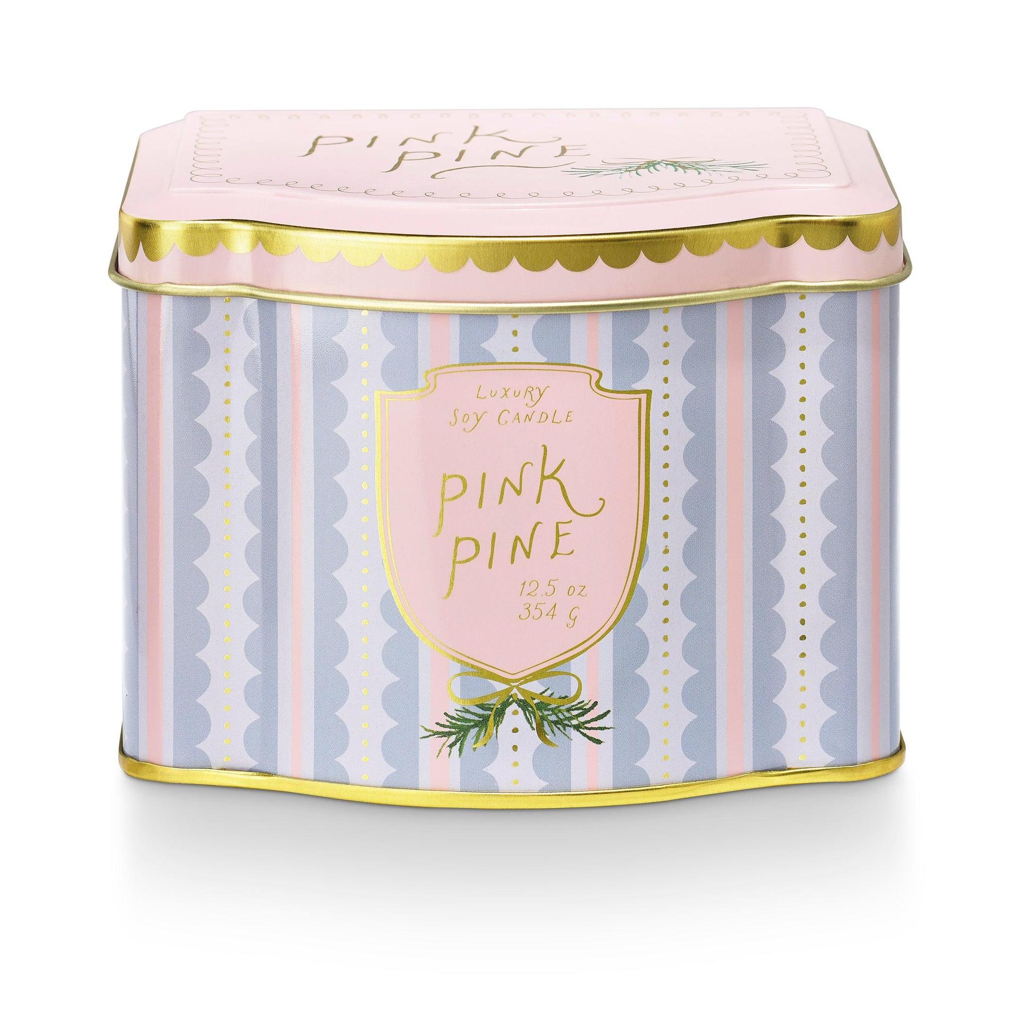 Pink Pine Printed Tin Candle