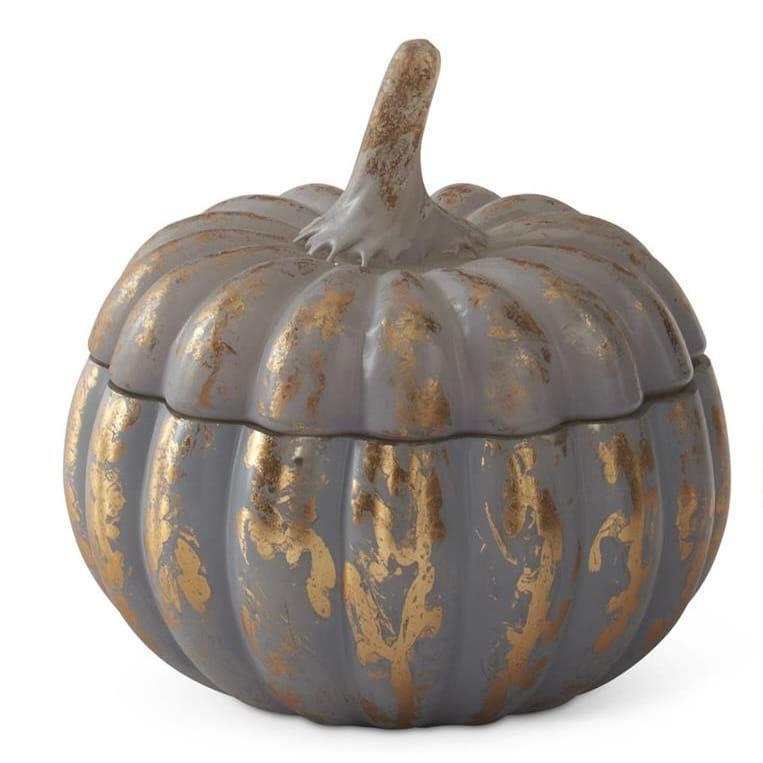 Matte Blue & Gold Gilded Pumpkin Candle