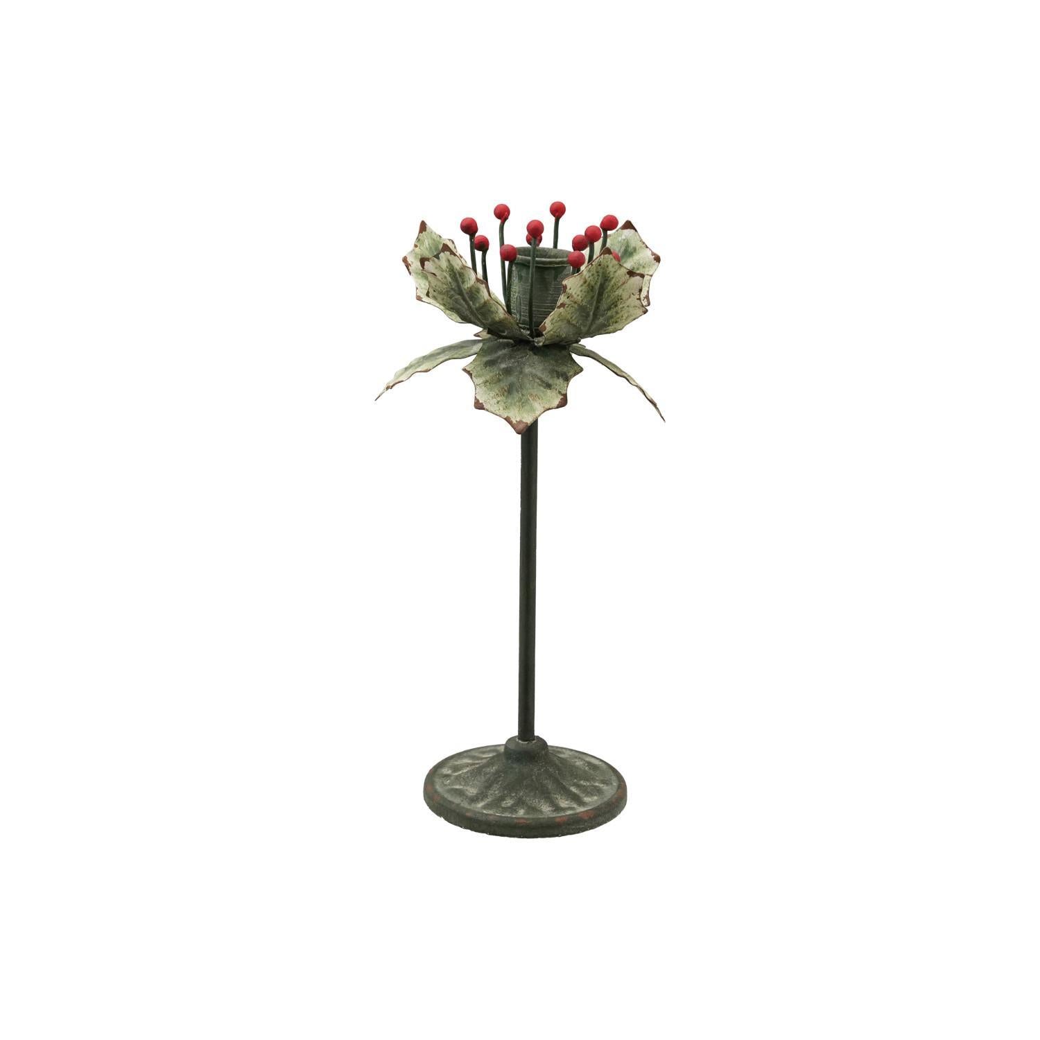 Metal Holly Leaf Taper Holder