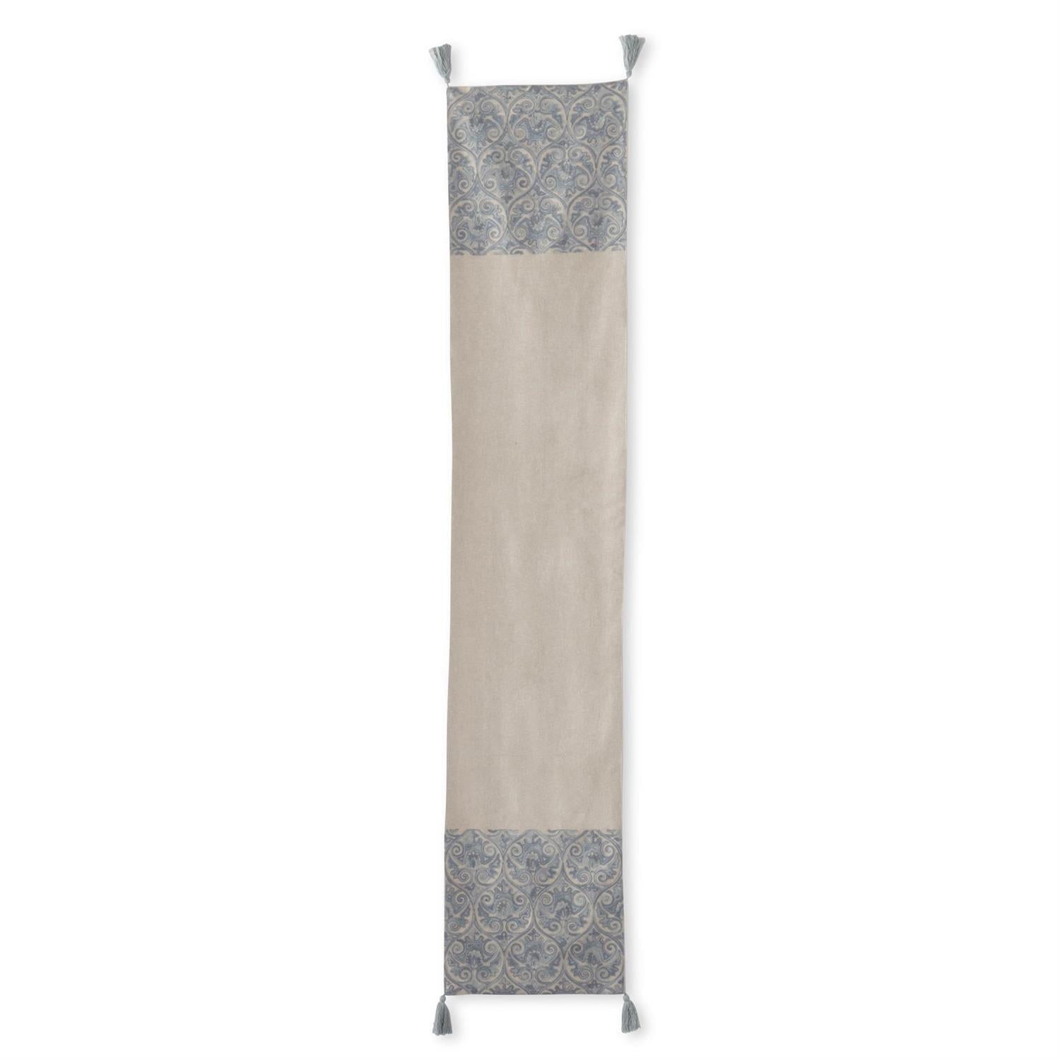 Tan & Blue-Gray Crest Embroidered Table Runner