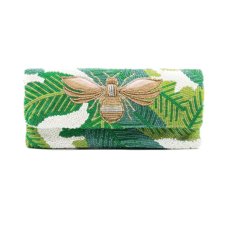 Palms and Bees Fold Over Beaded Clutch