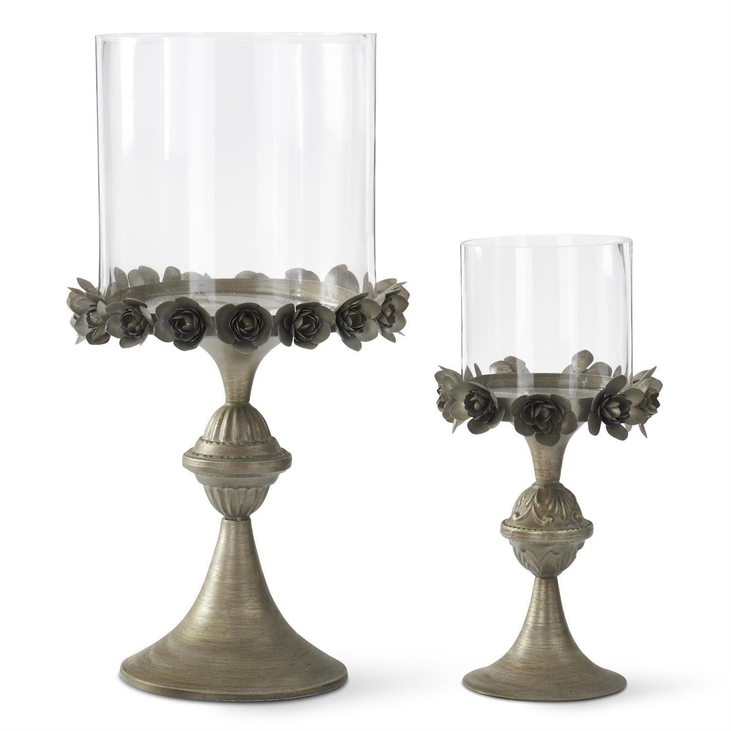 Antiqued Gold Metal Floral Rim Candleholder