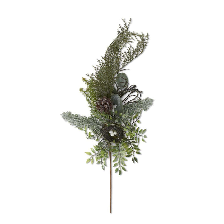 Glittered Nest with Mixed Pine & Eucalyptus Spray