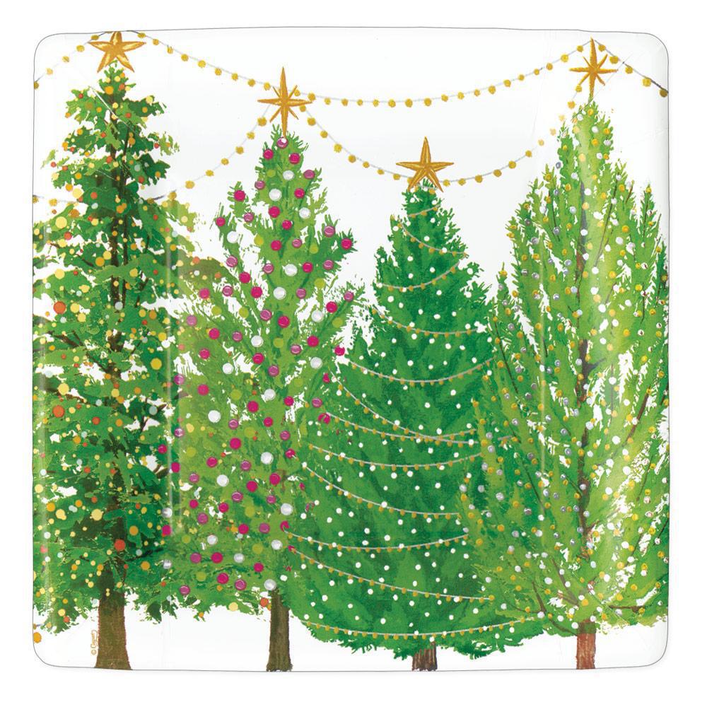 Christmas Trees With Lights Paper Dinner Plates